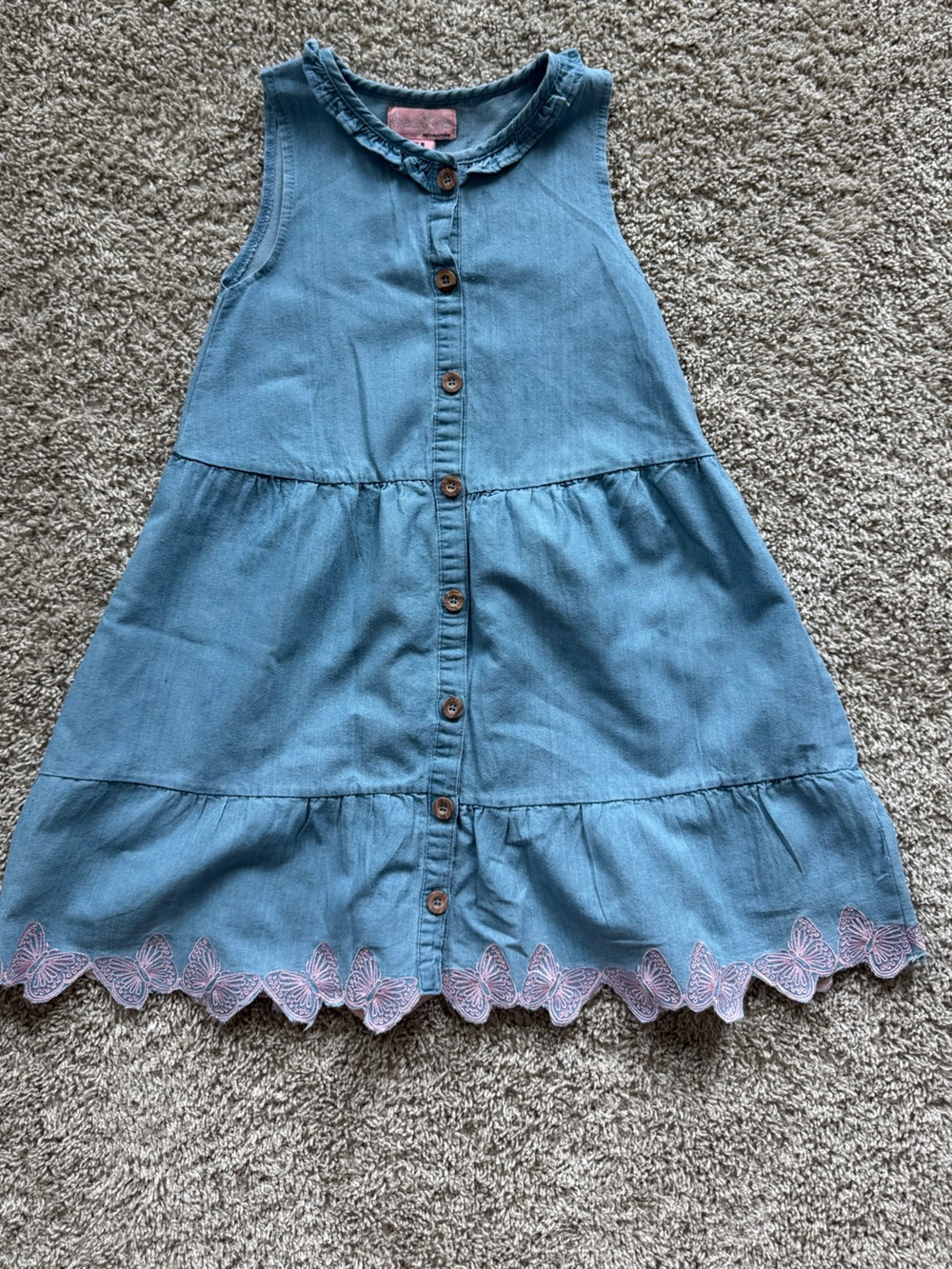 Girls Blue Chambray denim Butterfly Dress sleeveless Size 8 Button Front - Picture 2 of 7